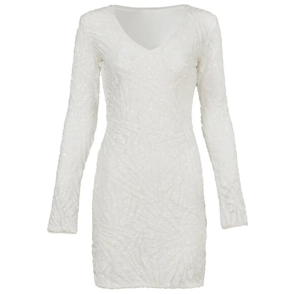 BCBG MaxAzria White XS Morris Dress V-neck Strechy Sequined Night Out Dress NWT - Picture 3 of 16